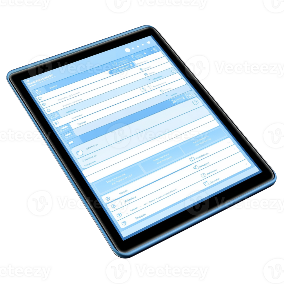 Blue Tablet Displaying a User Interface Application png