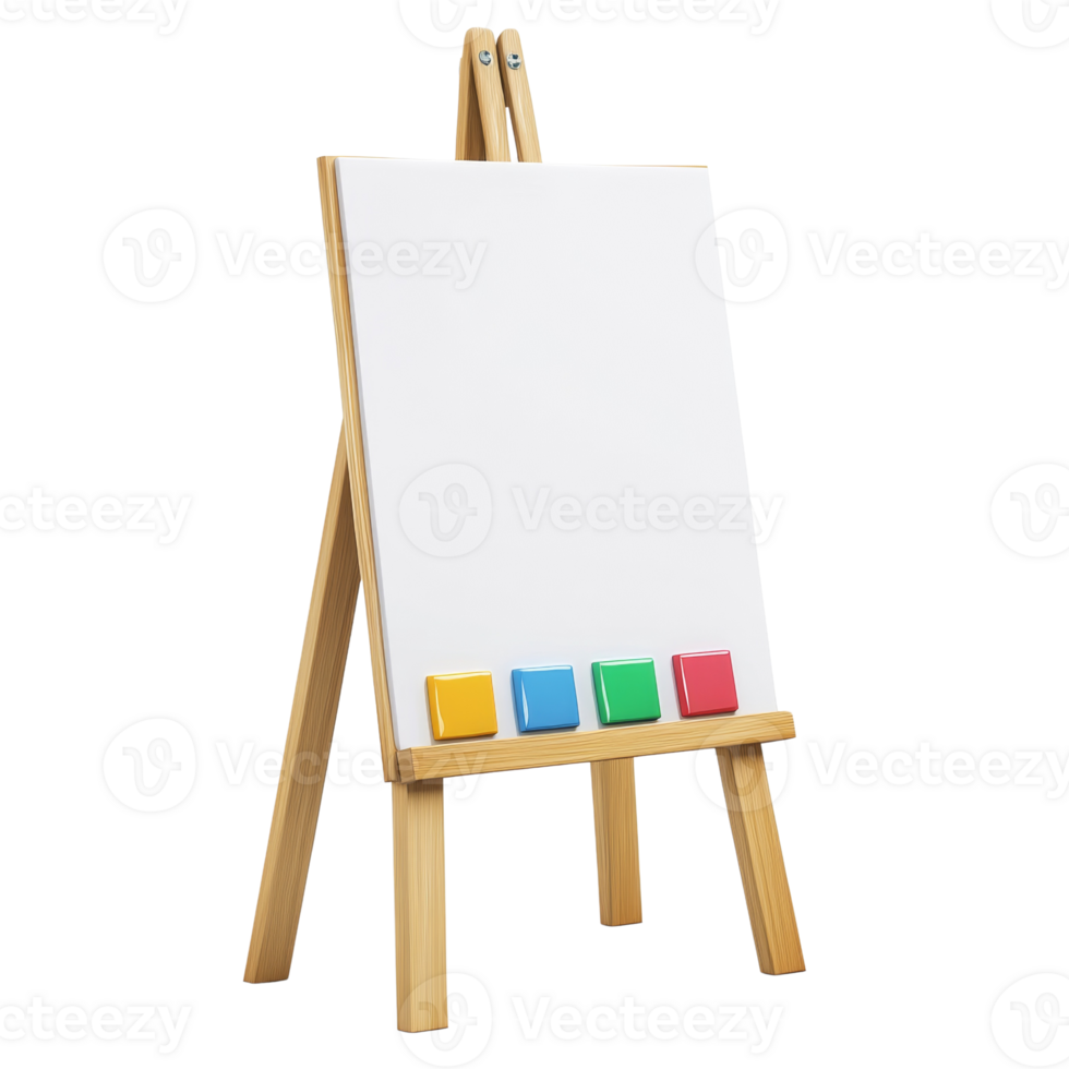 Wooden Easel With Blank Canvas and Colorful Squares png