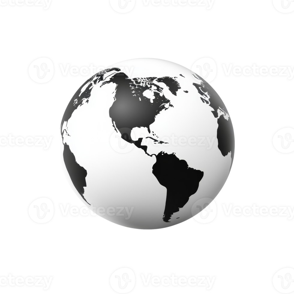 A stylized black and white globe showing the Americas png