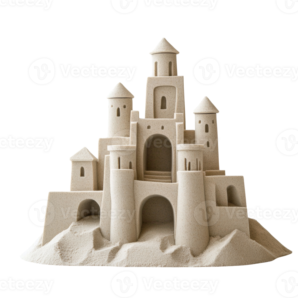 Intricate Sandcastle Majestically Built On Beach Sand png