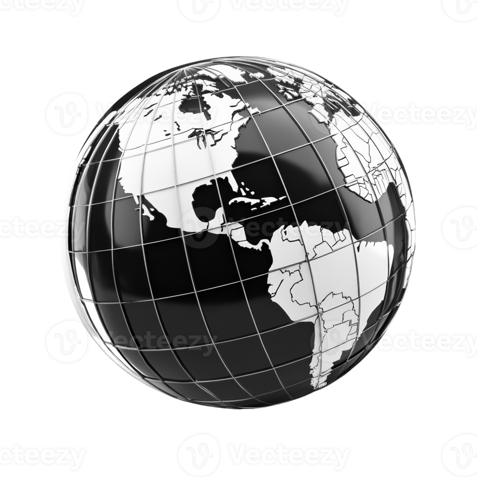 A sleek black and white globe representing the world png