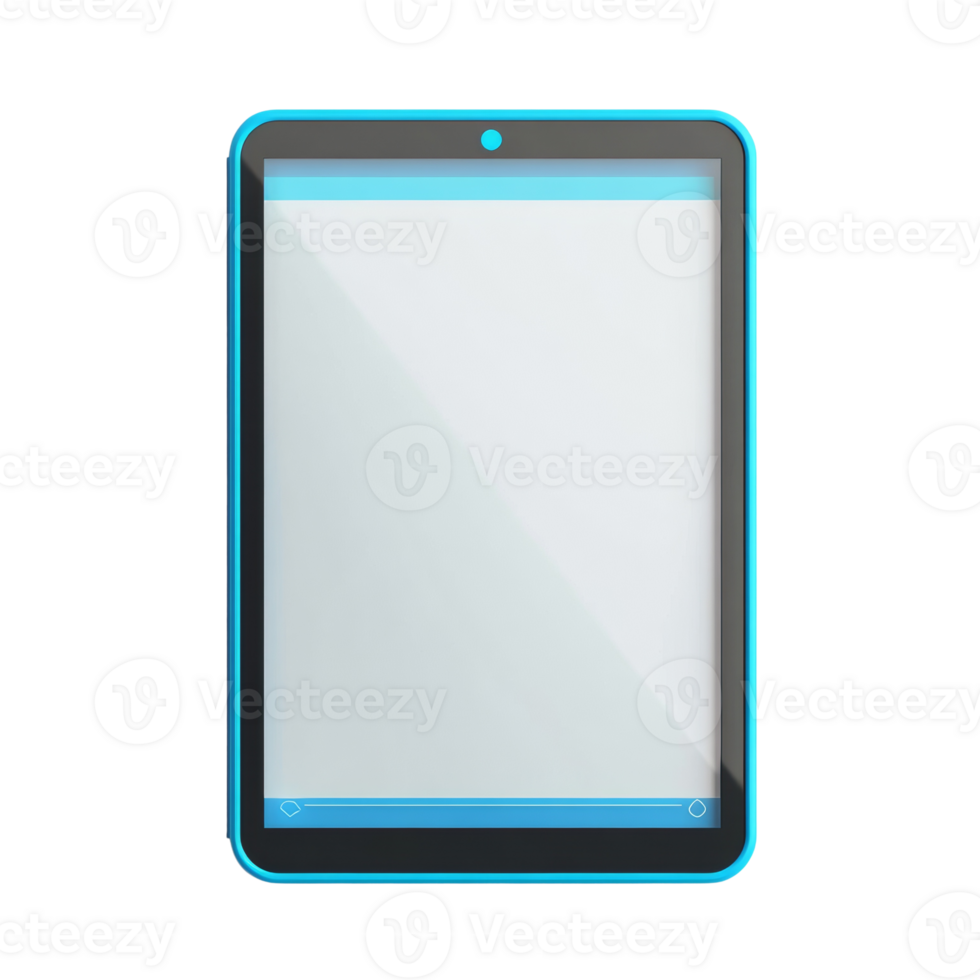 A bright blue tablet computer with blank screen png