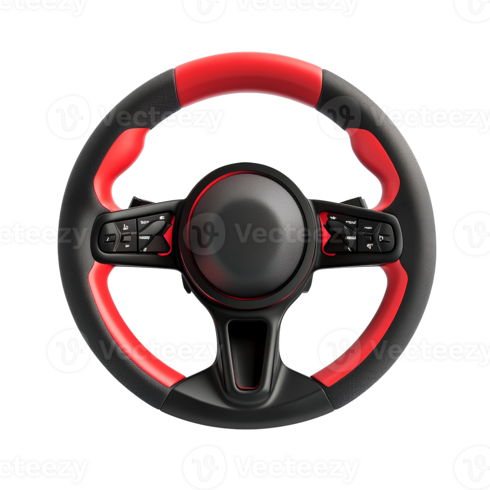 Modern Car Steering Wheel with Red Accents png