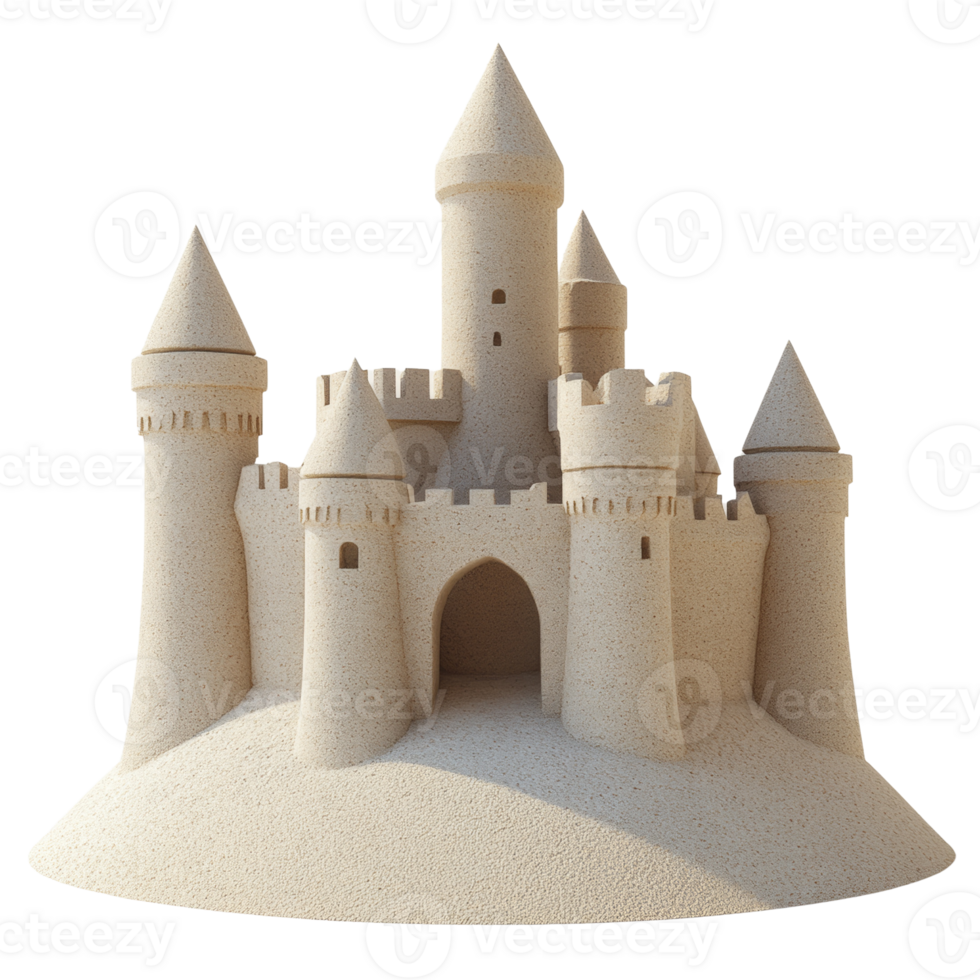 Intricate Sandcastle Majestically Stands On Beach Sand png