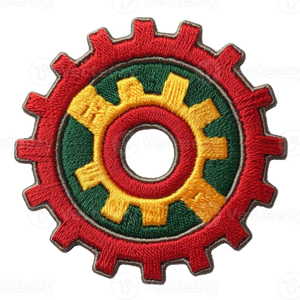 Embroidered Gear Patch Red Green Yellow Design png