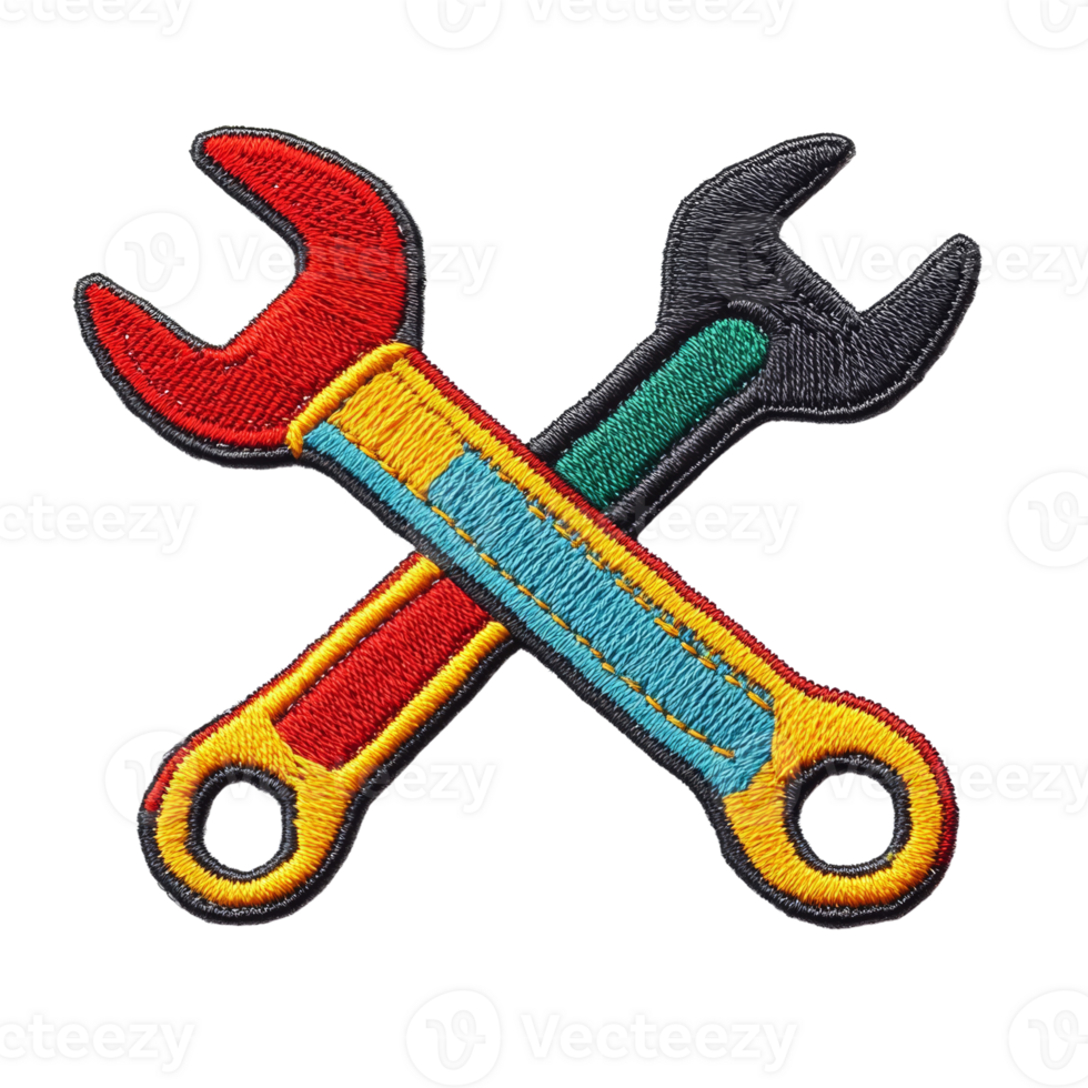 Colorful Embroidered Wrench Patch Design png