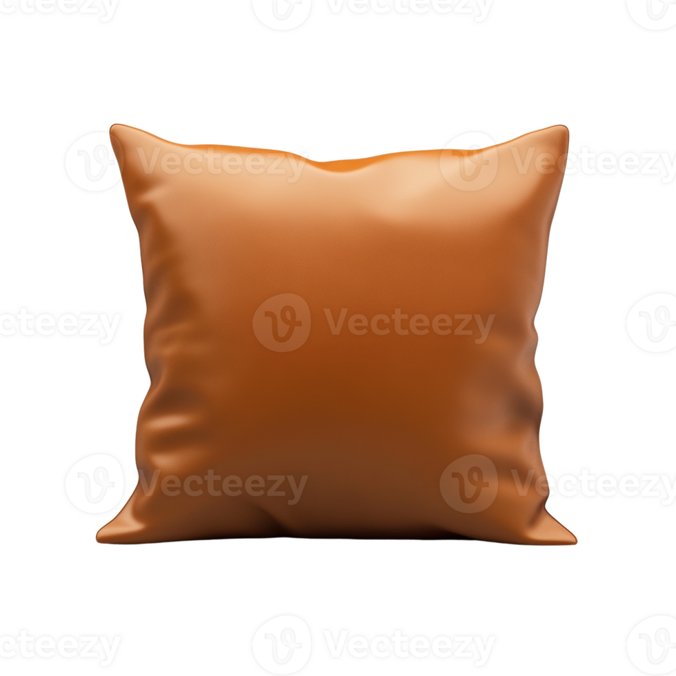 A single brown leather pillow isolated on black png