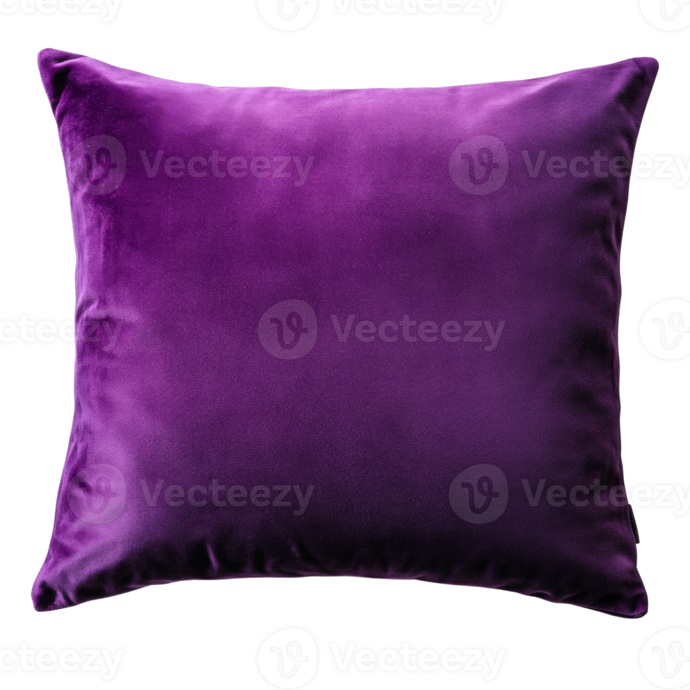A plush purple velvet pillow rests on a black background png