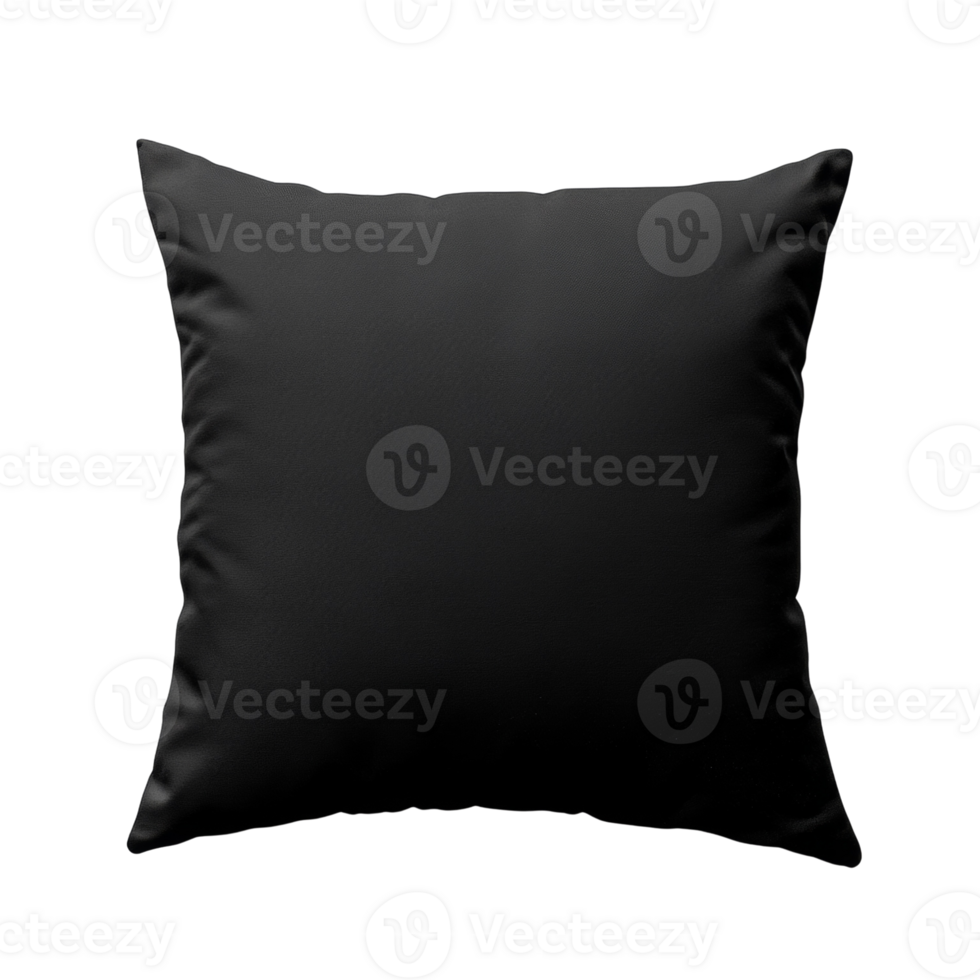 A single black square pillow isolated on black png
