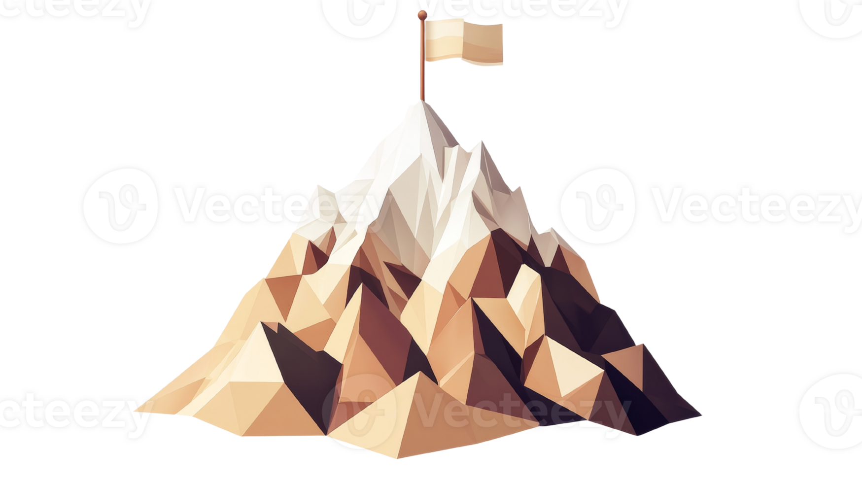 A low poly mountain peak with a flag png