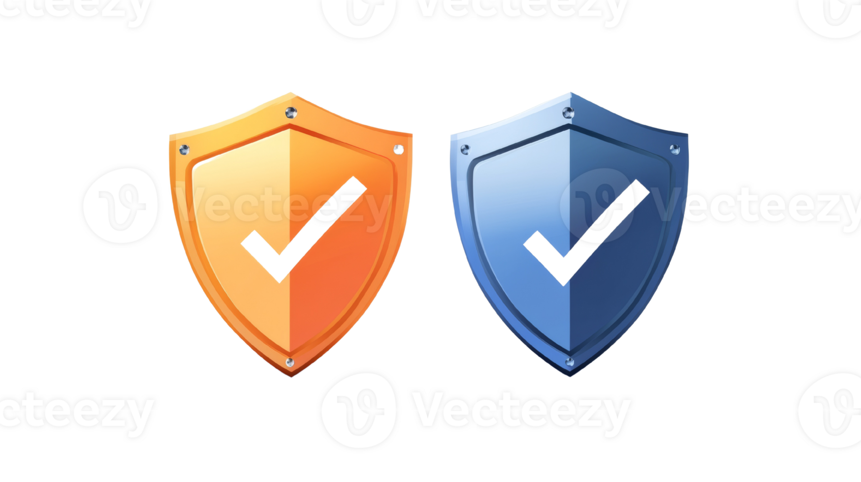 Two Metallic Shields Displaying Checkmarks Indicating Security png