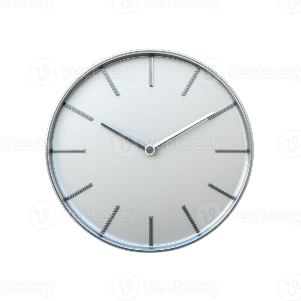 A minimalist silver framed clock shows the time png