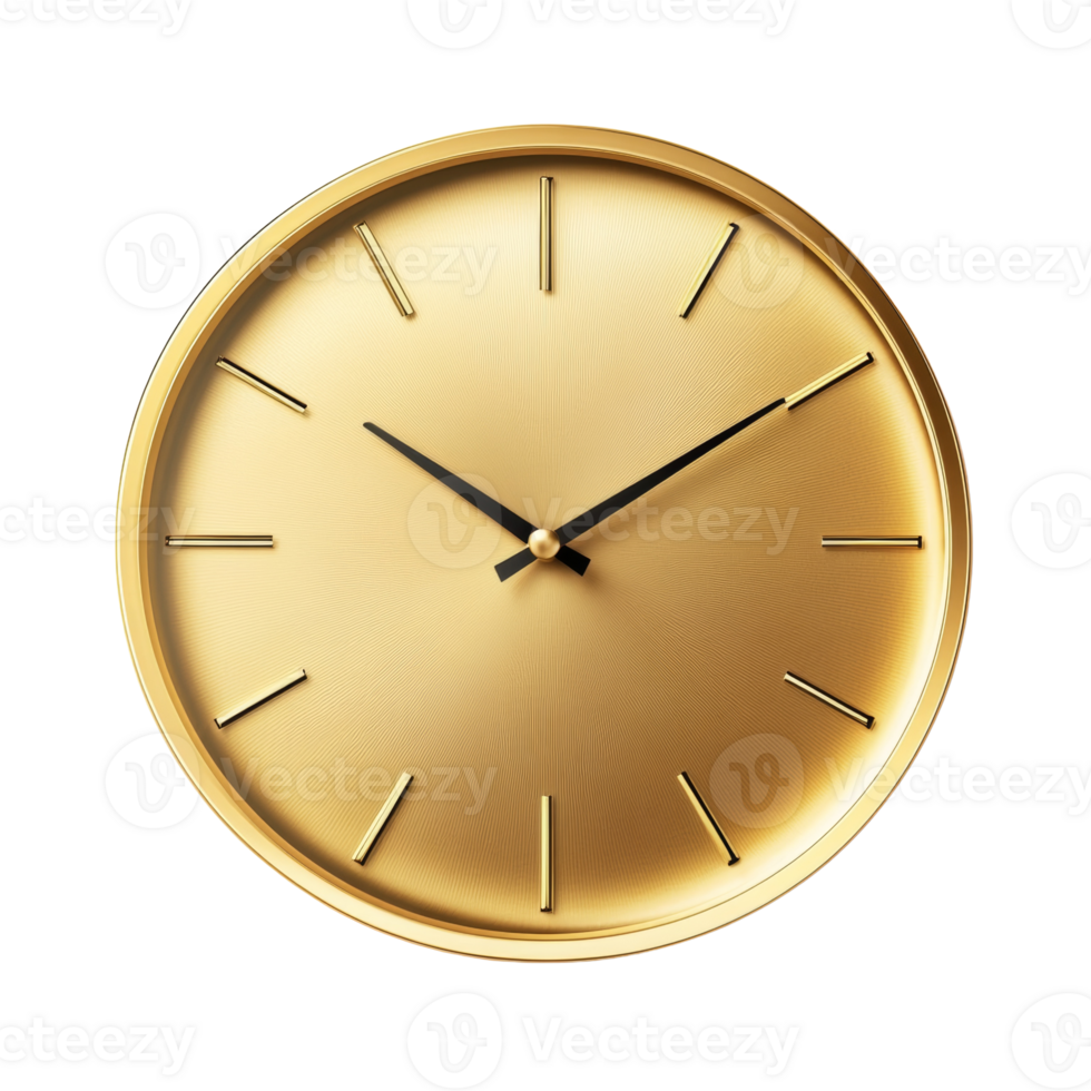 A Gold Round Analog Clock With Black Hands png