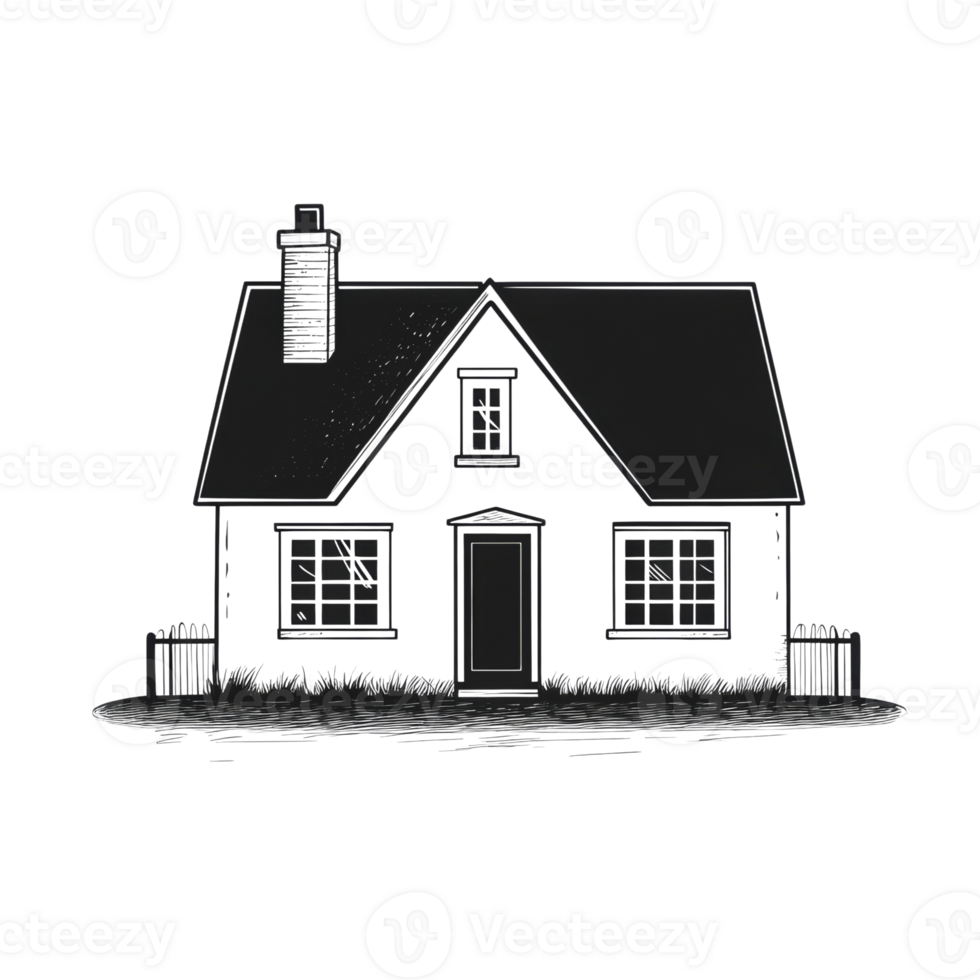 Sketch of a quaint cottage house with a chimney png