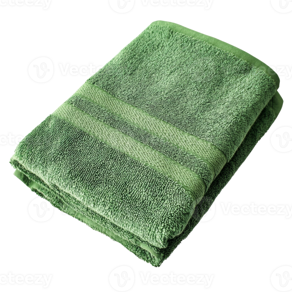 A folded green bath towel on black background png