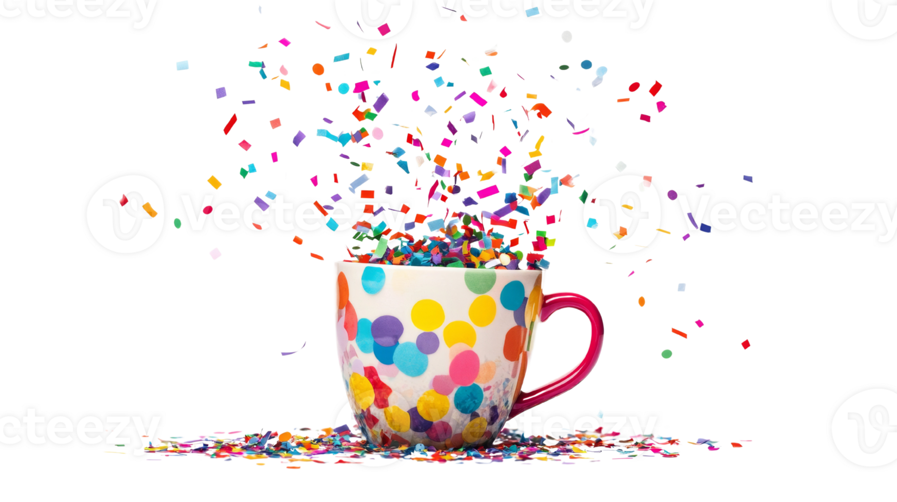 Colorful Confetti Exploding From a Polka Dot Mug png
