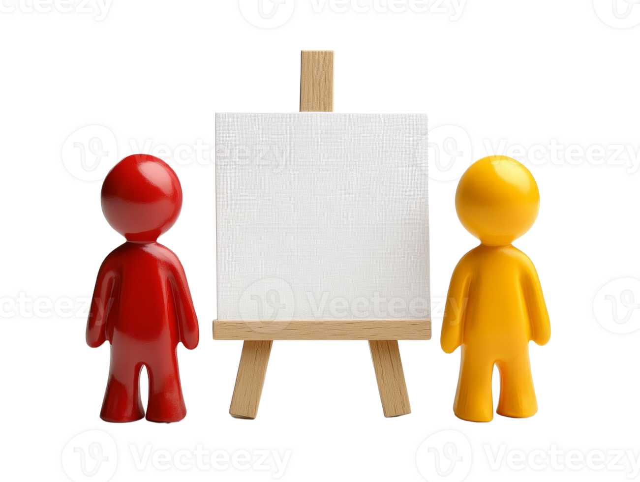 Red and yellow figures view blank canvas on easel png