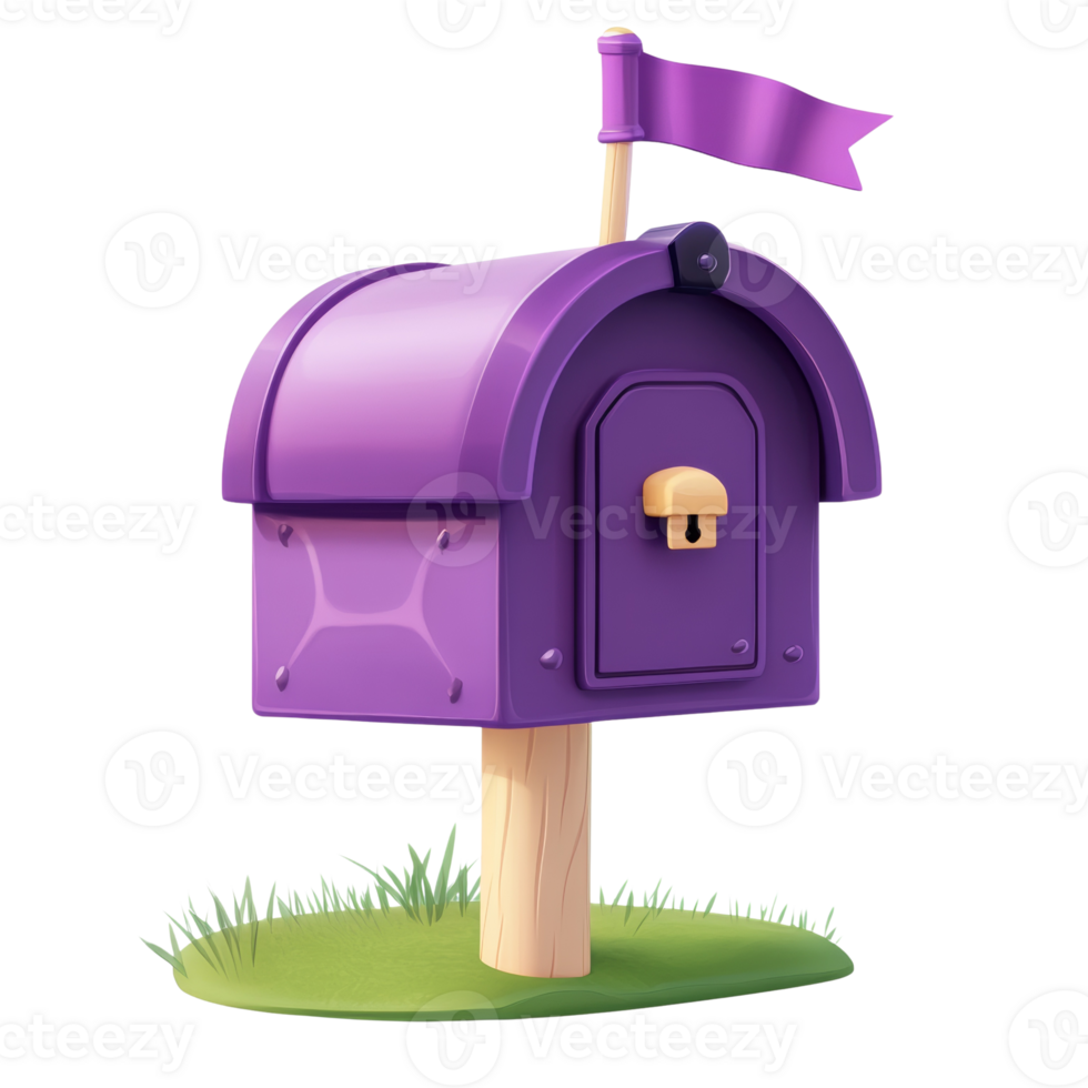 Purple Mailbox Stands in Grass With a Flag png