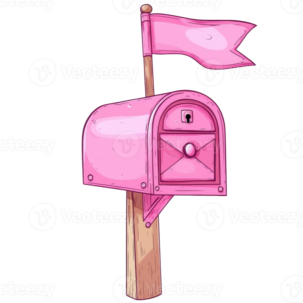 Pink Mailbox With Flag Illustration Design png