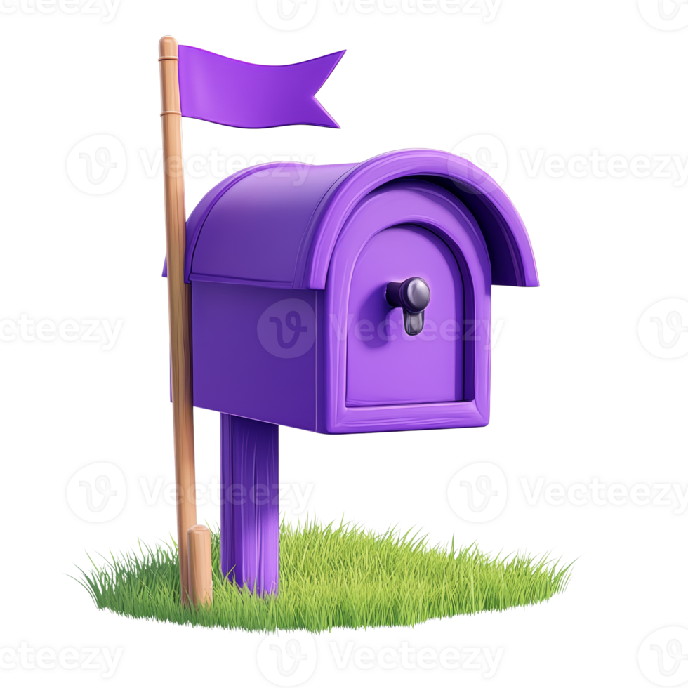 Purple Mailbox with Flag Stands in Grass png