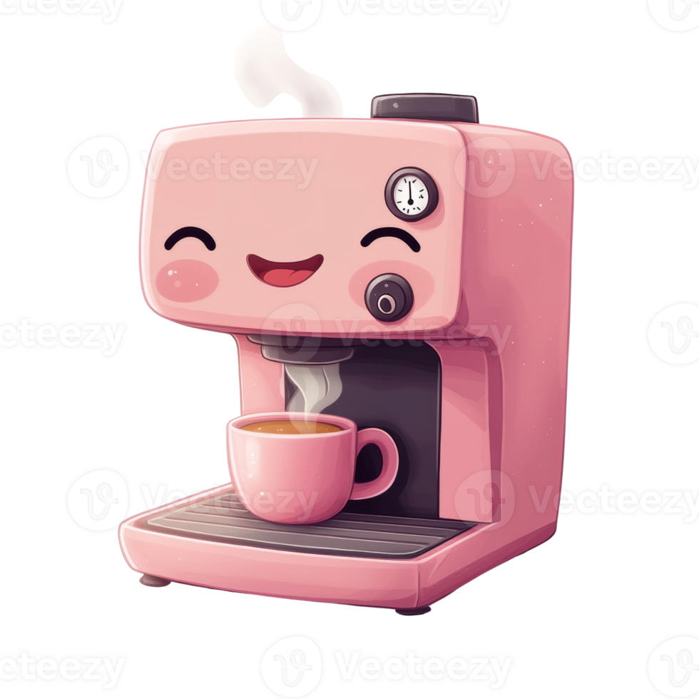 Happy Pink Espresso Machine Makes Coffee. cut out png
