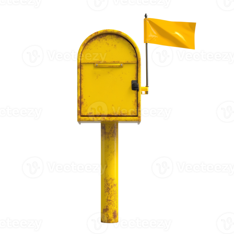 Rusty Yellow Mailbox With Small Yellow Flag png