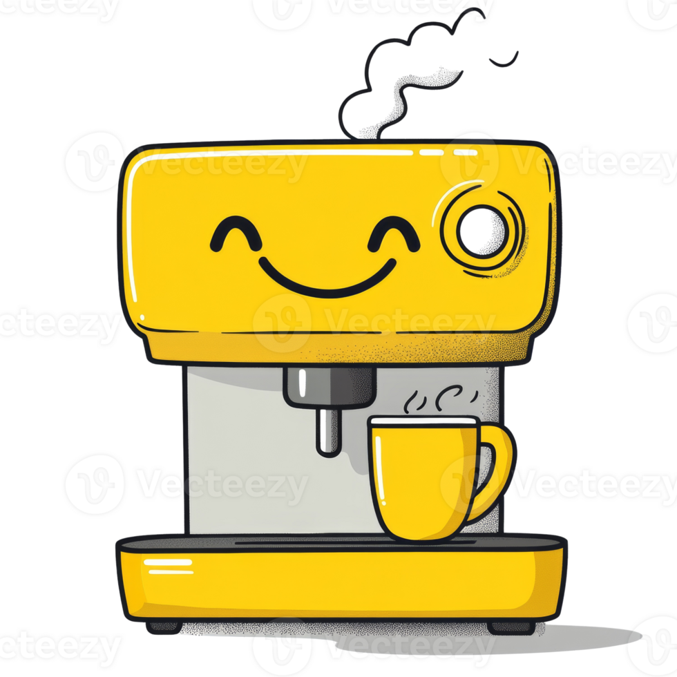 Happy Yellow Coffee Machine Making a Cup of Coffee png