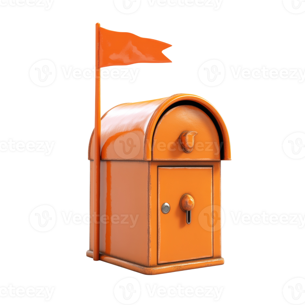 Orange Mailbox With Small Flag Stands Tall png
