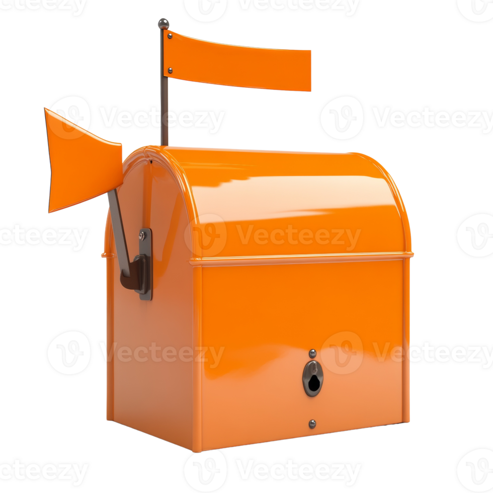 Bright Orange Metal Mailbox With Flag And Side Door png