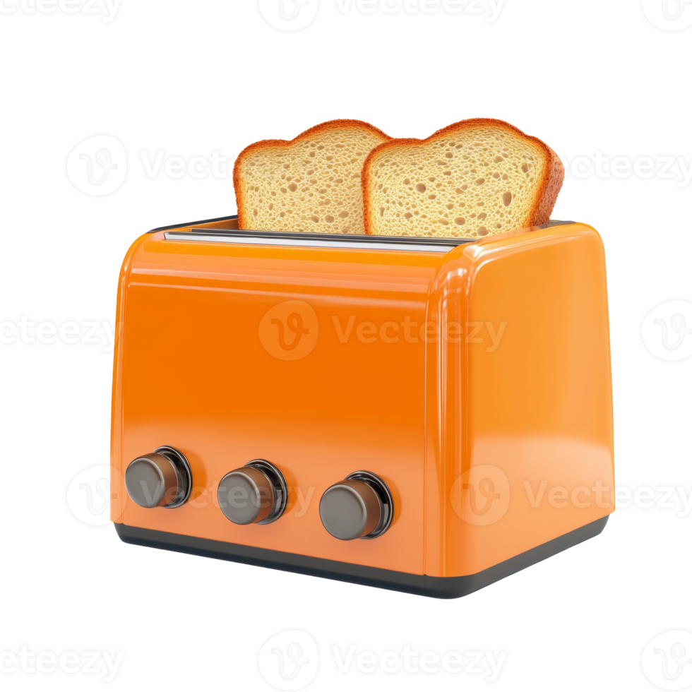 Orange Toaster with Two Slices of Toasted Bread Inside png
