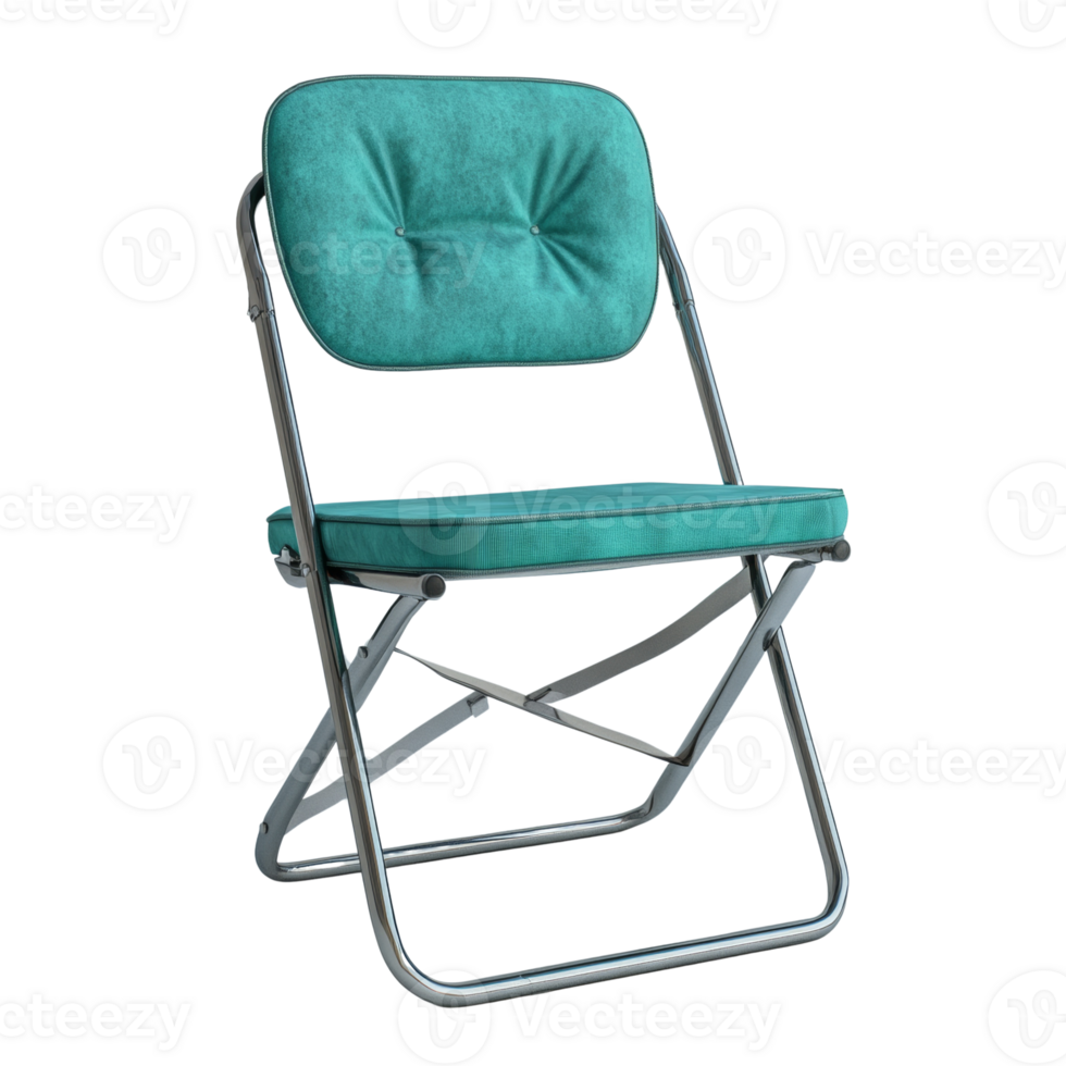 Teal Fabric Folding Chair Metal Frame Design png