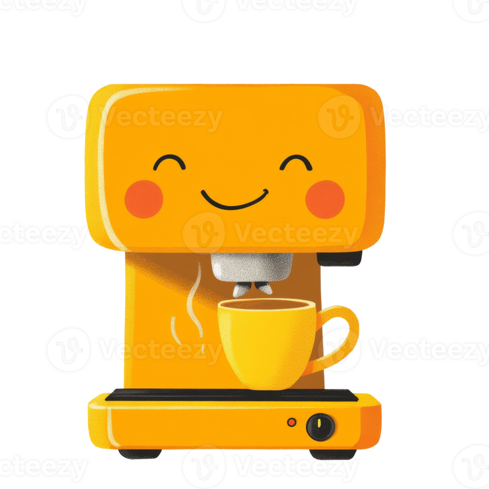 Happy Yellow Espresso Machine Making Coffee png