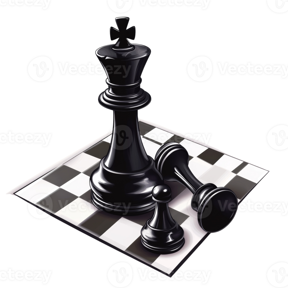 Black Chess King Stands Victorious Over Fallen Pieces png