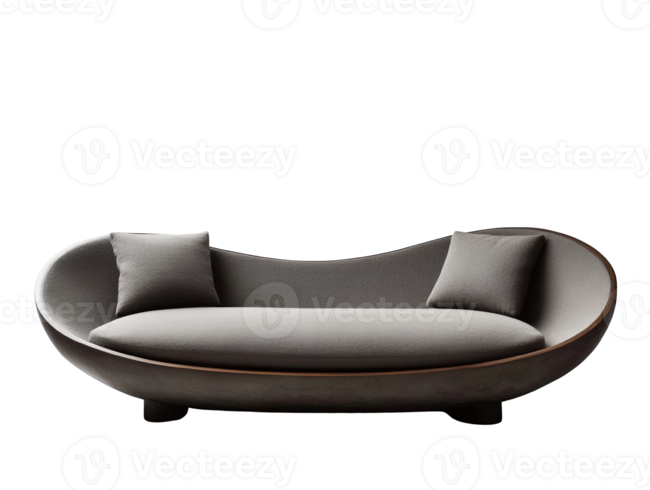 Modern Gray Fabric Sofa with Wooden Base png