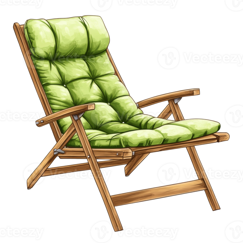 Wooden Folding Chair With Green Padded Cushion png