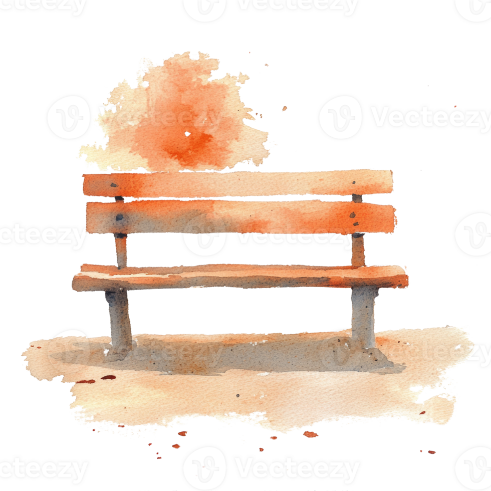 Watercolor Painting of a Park Bench Under a Tree png