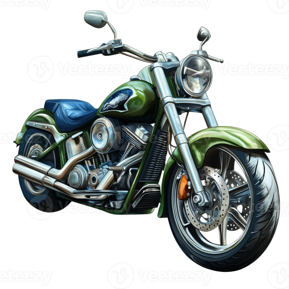 A Green Custom Motorcycle with Chrome Accents png