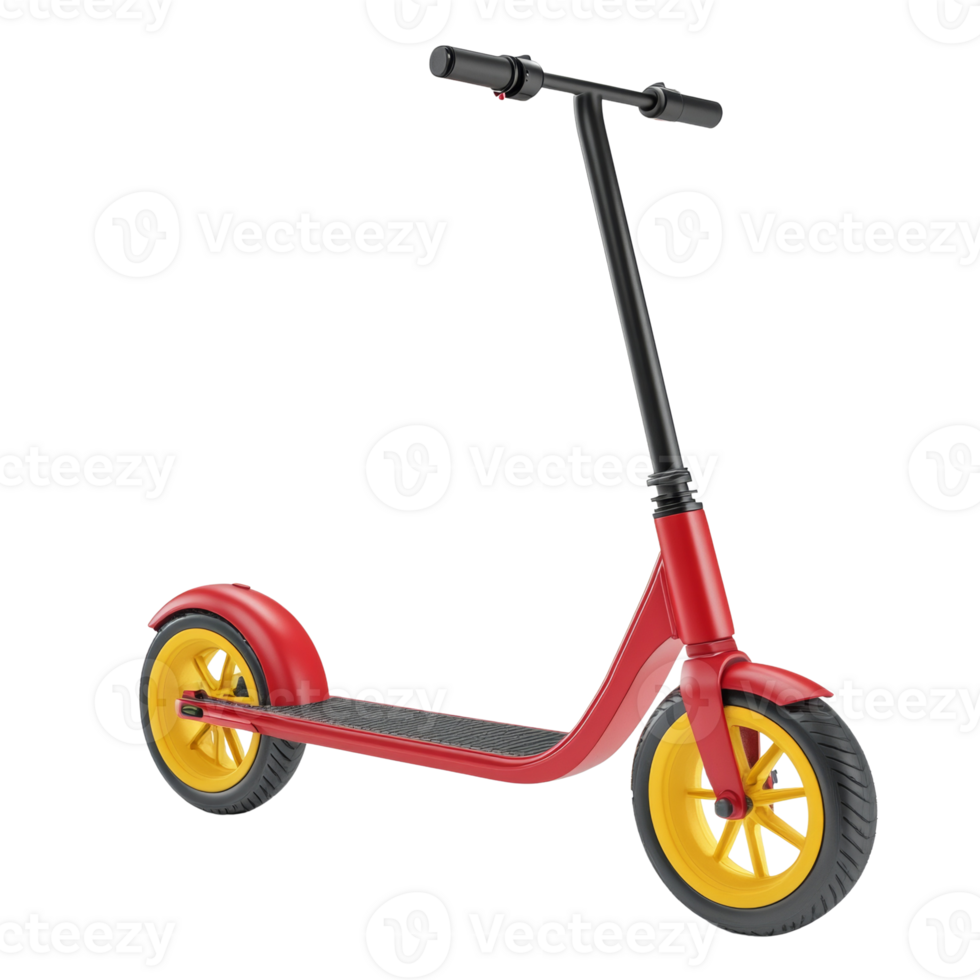 A Red And Yellow Childrens Scooter Stands Isolated png