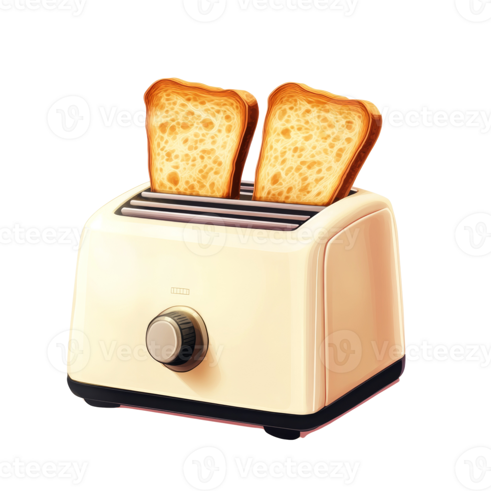 Two slices of toast toasting in a retro toaster png