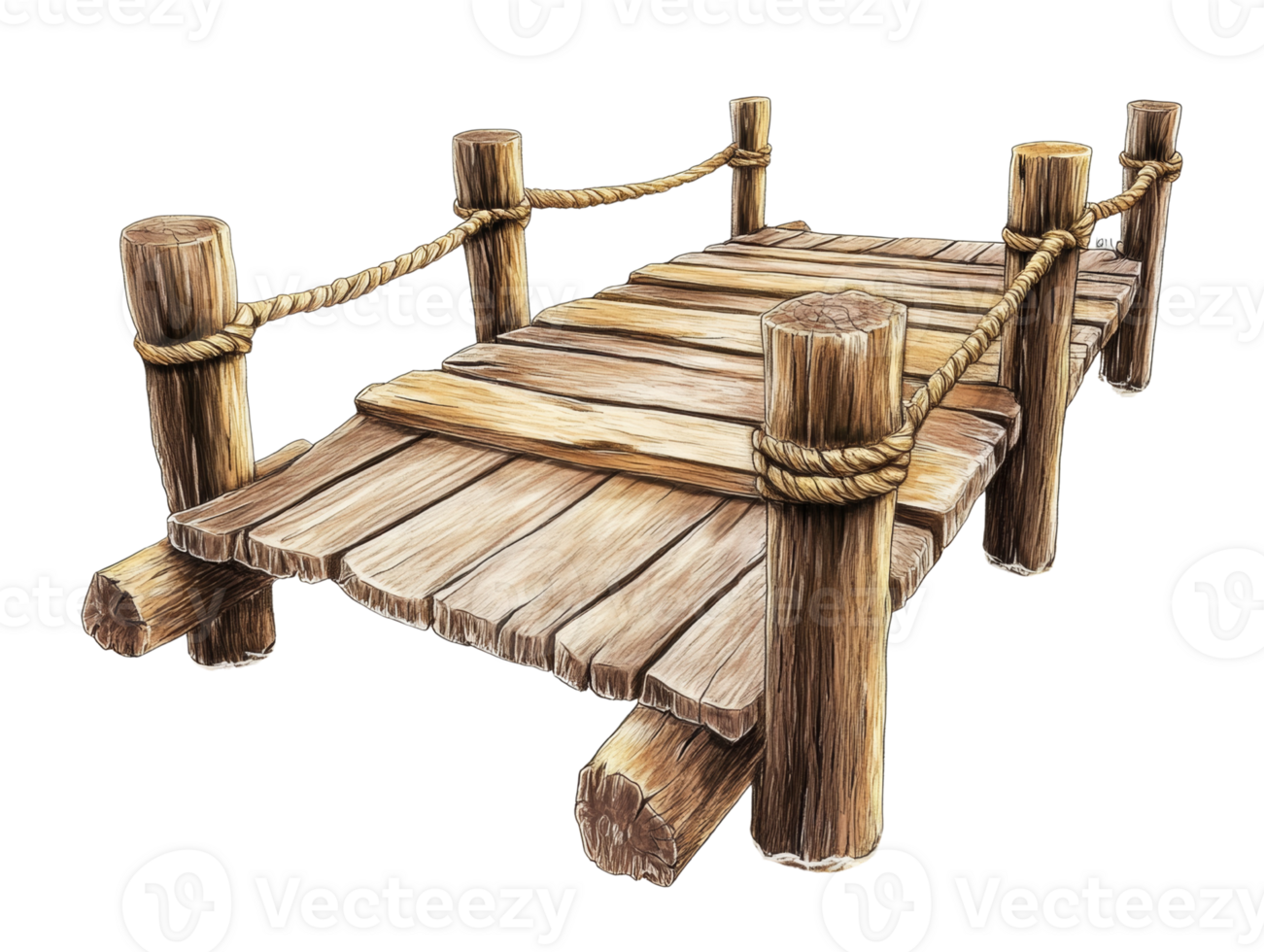 Rustic Wooden Dock with Rope Railing png