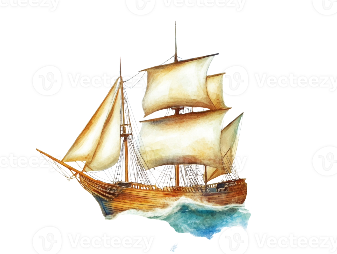 A Watercolor Painting of a Majestic Sailing Ship png