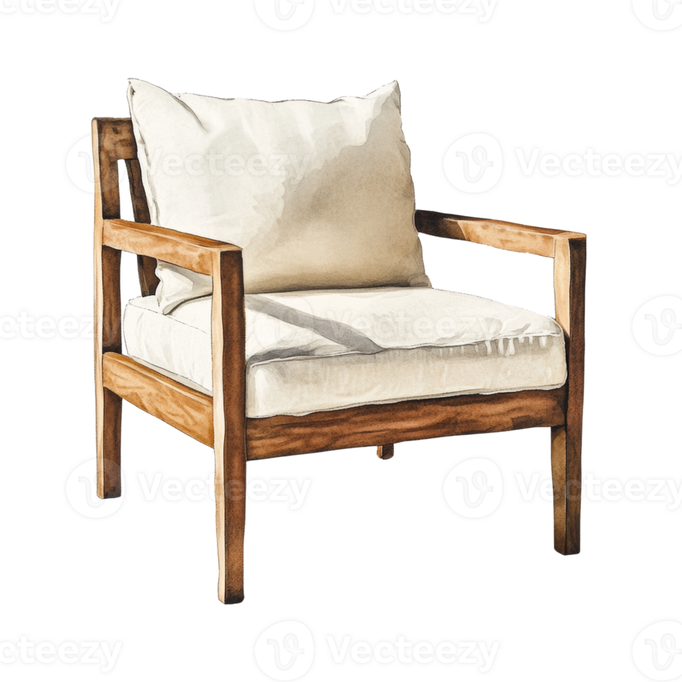 Wooden Armchair with Off White Cushions and Frame png