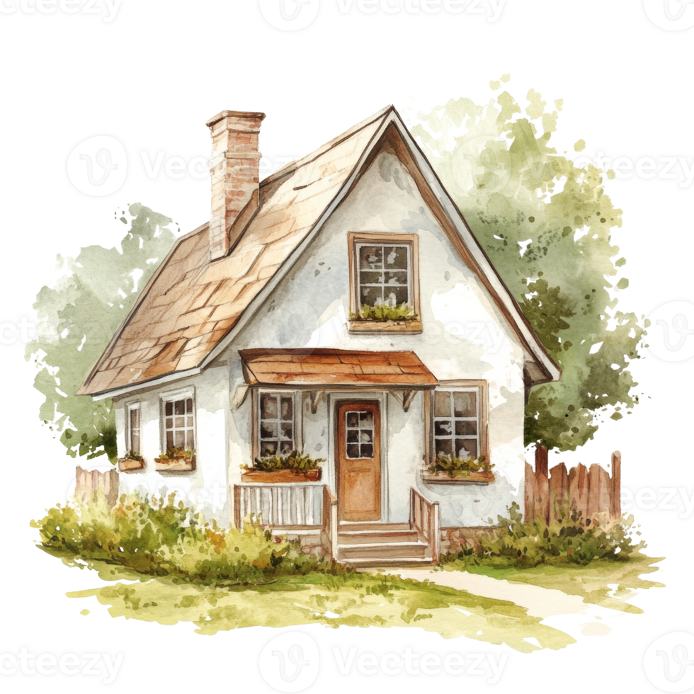 Charming Watercolor Painting Of A Quaint Country Cottage Home png