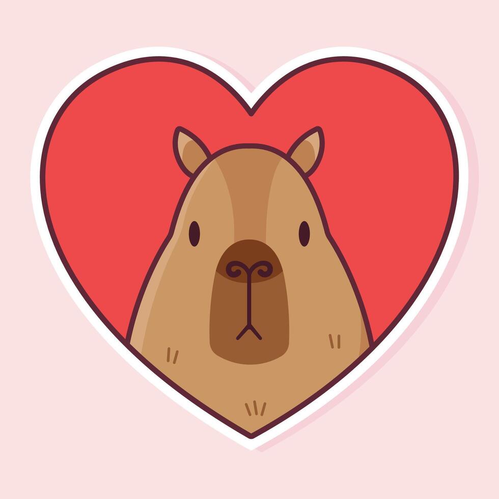 Cute capybara and a heart. sticker vector