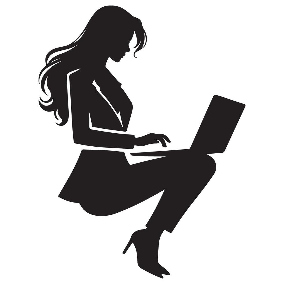 Businesswoman Silhouette Working on Laptop vector