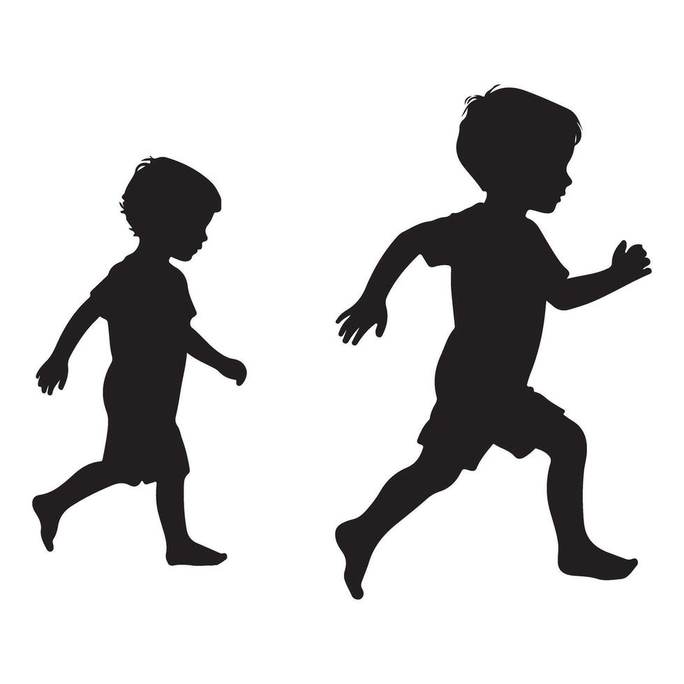 Two Children Running Silhouette Illustration vector