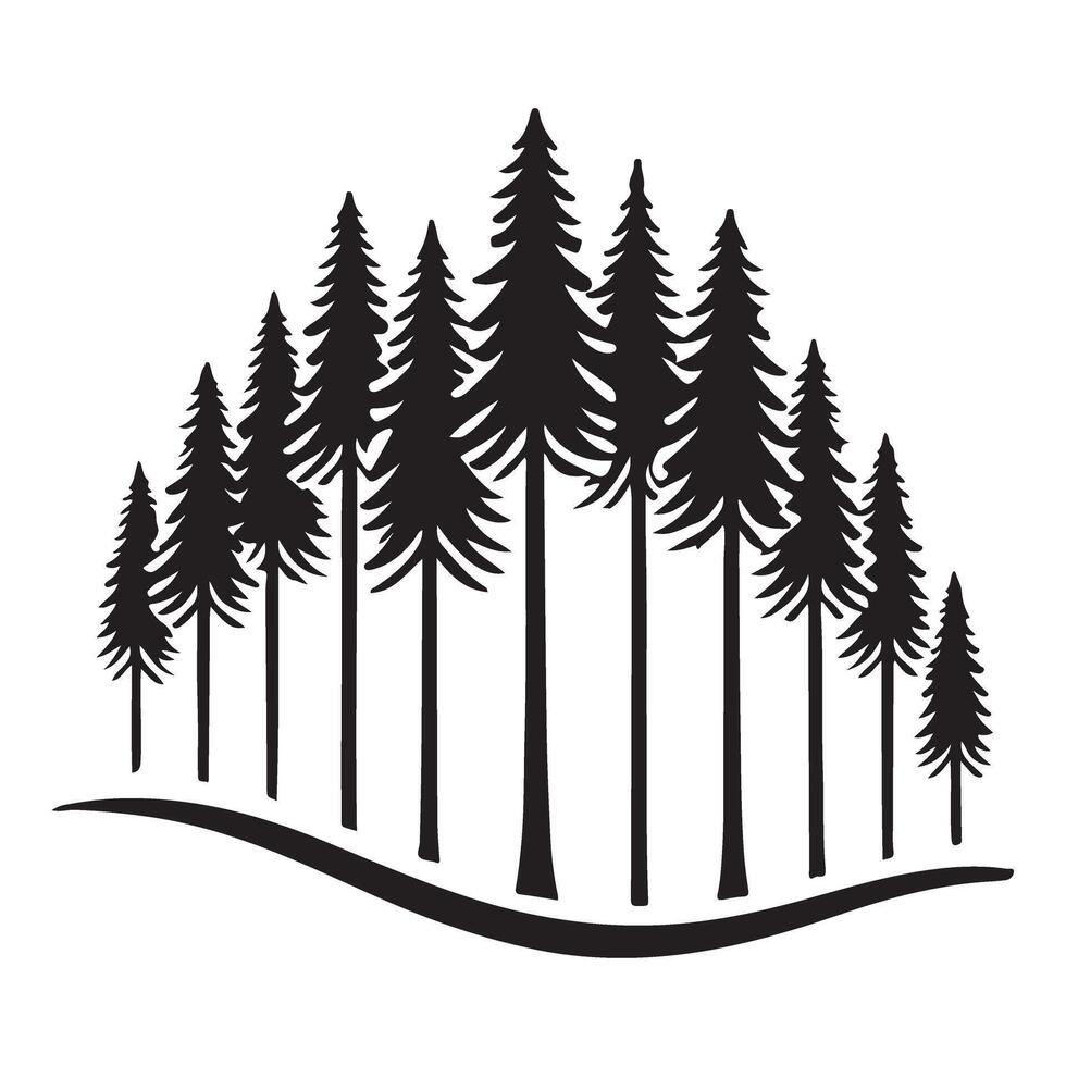 Serene Pine Tree Forest Silhouette Illustration vector