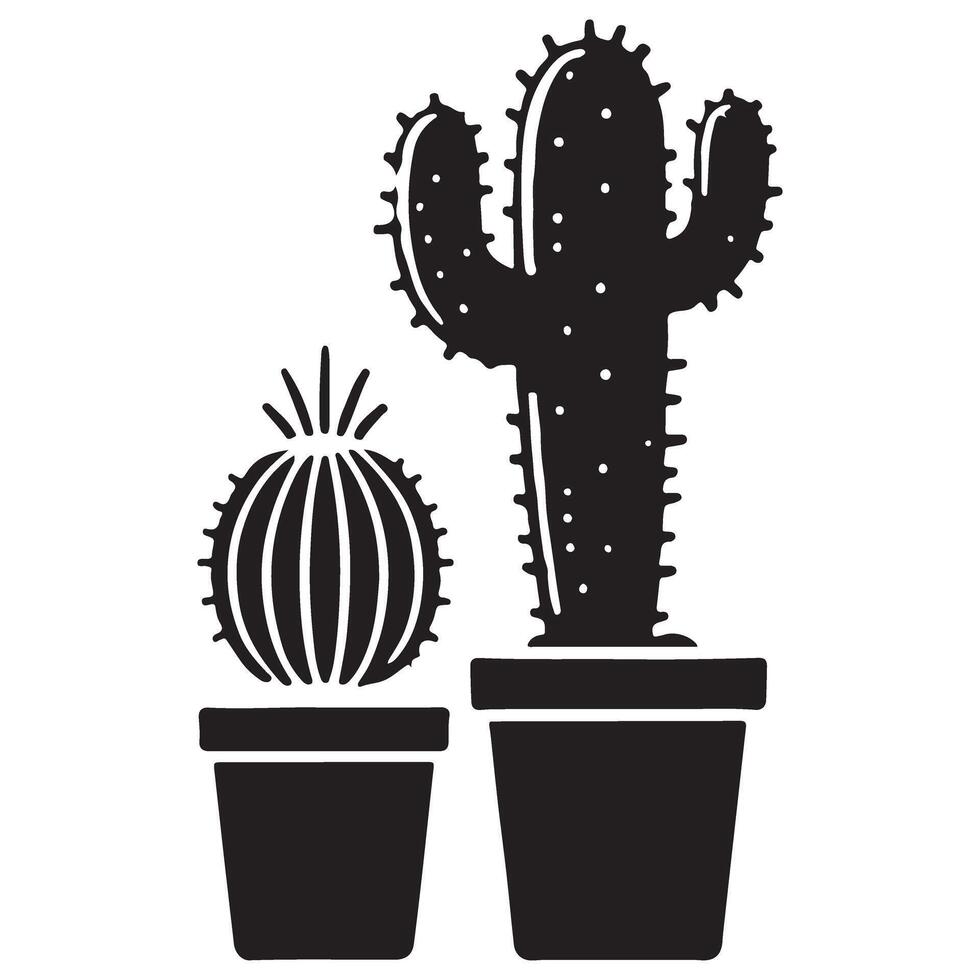 Stunning Cactus Pair in Pots Silhouette Art vector