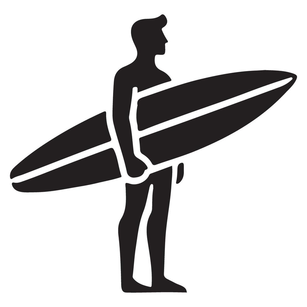 Surfer Silhouette with Surfboard Standing Pose Graphic vector