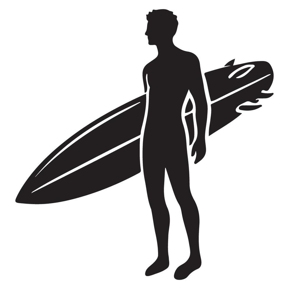 Surfer Silhouette with a Fiery Surfboard Graphic vector